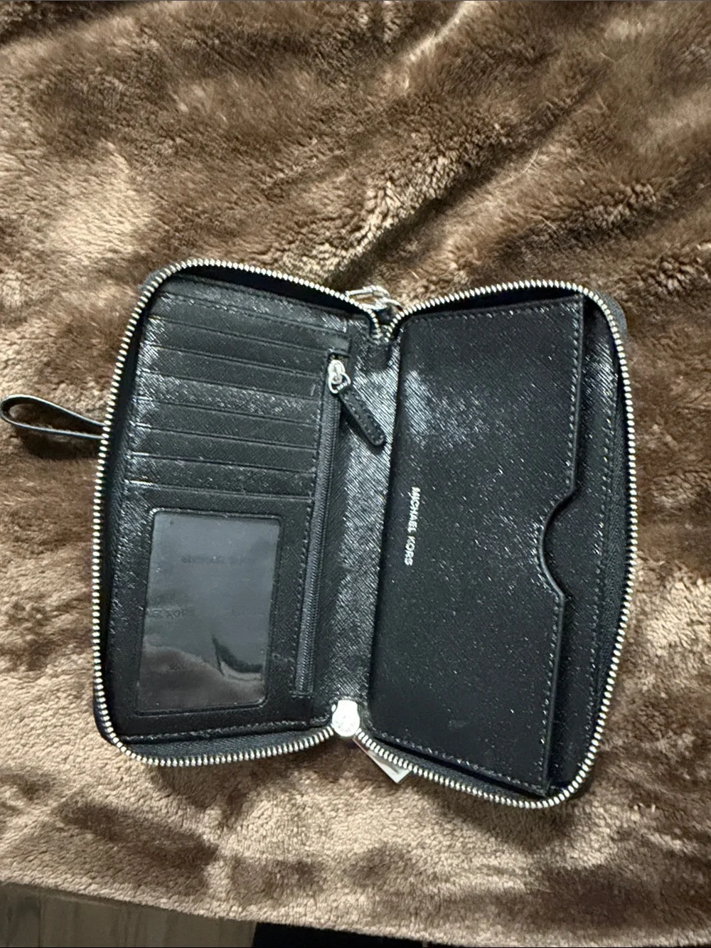 Michael Kors Black Glitter Wristlet Phone Wallet with Detachable Strap
